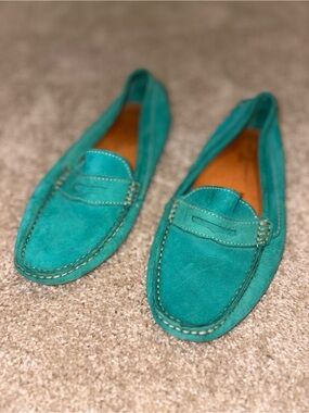 Mercanti Fiorentini Teal Suede Penny Loafers